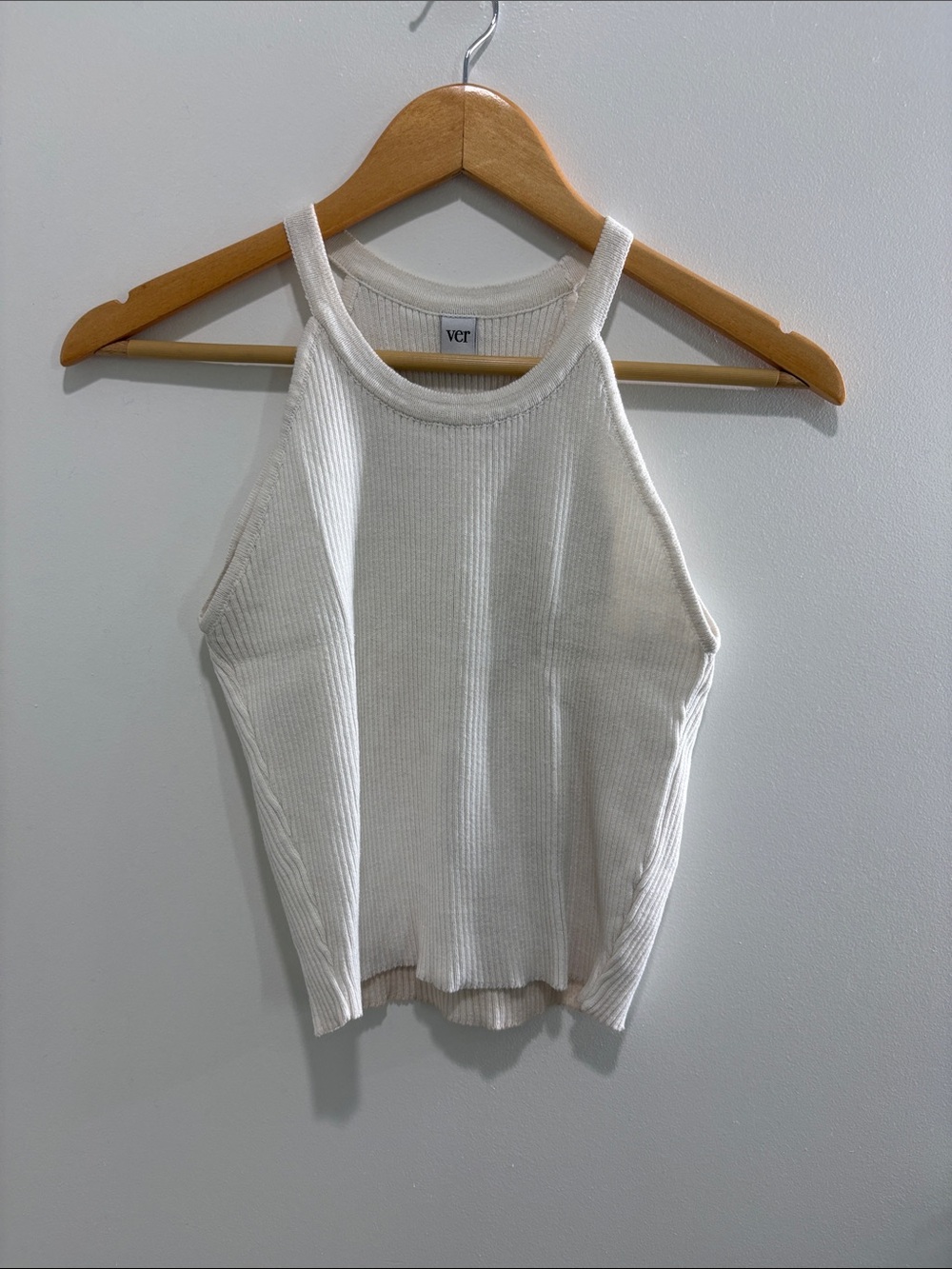 Ribbed Cream High-Neck Tank